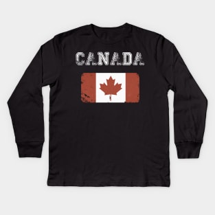 Vintage Canada Flag Canada Day Vintage Style Kids Long Sleeve T-Shirt